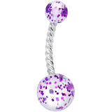 Aurora Gem Rose Gold Tone Angel Wings Purple Confetti Belly Ring Set of 2