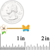 14G Gold Tone Spring Butterfly Flower Barbell Nipple Ring Set