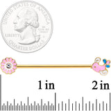 14G Clear Gem Gold Tone Pink Bird Flower Industrial Barbell 38mm