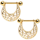 14G 9/16 Clear CZ Gem Gold Tone Abstract Heart Nipple Shield Set
