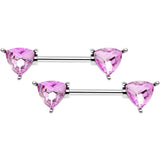 14G 9/16 Pink Gem Geometric Triangles Barbell Nipple Ring Set