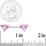 14G 9/16 Pink Gem Geometric Triangles Barbell Nipple Ring Set
