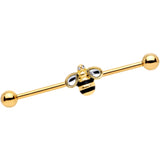 14G Clear Gem Gold Tone Bumblebee Bling Industrial Barbell 38mm