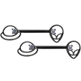 14G 9/16 Clear CZ Gem Black Saturn Alien Barbell Nipple Ring Set