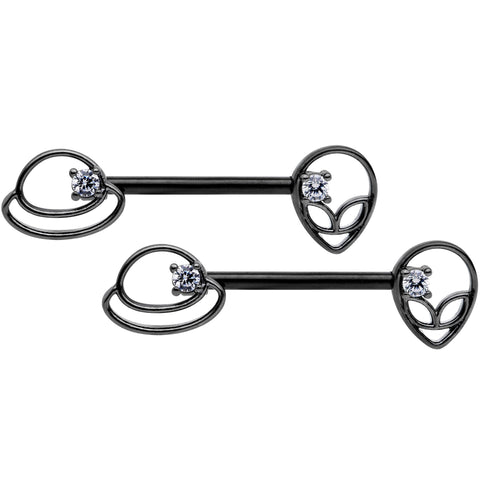 14G 9/16 Clear CZ Gem Black Saturn Alien Barbell Nipple Ring Set