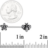 14G 5/8 Clear Gem Bee and Blossom Barbell Nipple Ring Set