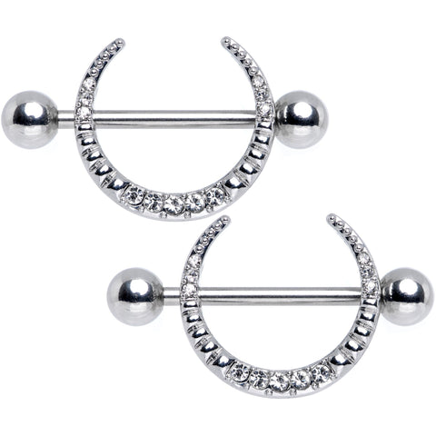 14G 9/16 Clear Gem Sliver Crescent Moon Nipple Shield Set