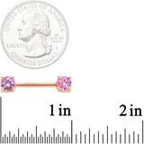 14G 9/16 Pink CZ Gem Rose Gold Tone Nipple Barbell Set