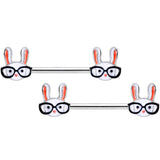 14G 5/8 Nerdy Easter Bunny Barbell Nipple Ring Set