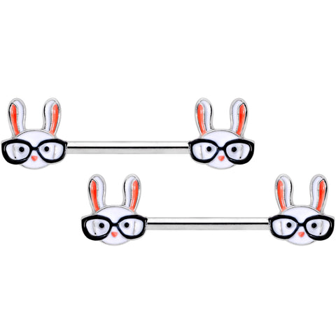 14G 5/8 Nerdy Easter Bunny Barbell Nipple Ring Set