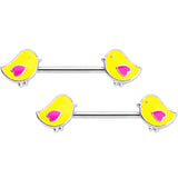 14G 5/8 Yellow Easter Chicks Barbell Nipple Ring Set