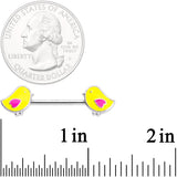 14G 5/8 Yellow Easter Chicks Barbell Nipple Ring Set