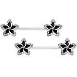 14G Clear Gem Black Flower Horseshoe Barbell Nipple Ring Set of 4