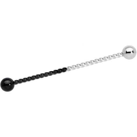 14G Black Steel Two Tone Twisted Industrial Barbell 38mm