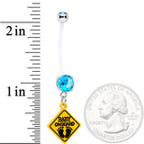 Aqua CZ Gem Baby on Board Sign Dangle Pregnancy Belly Ring