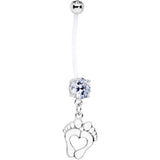 Clear CZ Gem Baby Precious Footprints Dangle Pregnancy Belly Ring