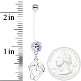 Clear CZ Gem Baby Precious Footprints Dangle Pregnancy Belly Ring