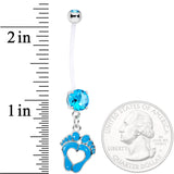 Aqua CZ Gem Baby Precious Footprints Dangle Pregnancy Belly Ring