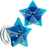 2G Blue Aurora Glass Faceted Star Double Flare Plug Set 6mm to 16mm Sizes