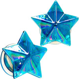2G Blue Aurora Glass Faceted Star Double Flare Plug Set 6mm to 16mm Sizes