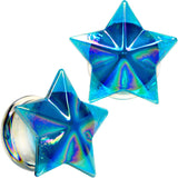 2G Blue Aurora Glass Faceted Star Double Flare Plug Set 6mm to 16mm Sizes