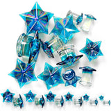 2G Blue Aurora Glass Faceted Star Double Flare Plug Set 6mm to 16mm Sizes