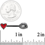 14G 9/16 Red Heart Black Kiss of Death Barbell Nipple Ring Set