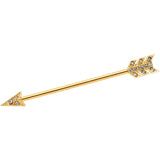 14G Clear Gem Gold Tone Flying Arrow Industrial Barbell 38mm