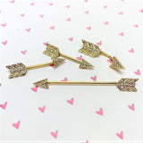 14G 9/16 Clear Gem Gold Tone Flying Arrow Barbell Nipple Ring Set