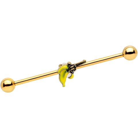 14G Gold Tone Banana Peel Gun Industrial Barbell 38mm