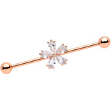 14G Clear CZ Gem Rose Gold Tone Petal Industrial Barbell 38mm