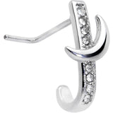 20G 3/16 Clear CZ Gem Sliver Moon Faux Hoop L Shaped Nose Ring
