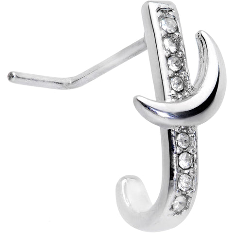 20G 3/16 Clear CZ Gem Sliver Moon Faux Hoop L Shaped Nose Ring