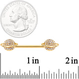 14G 9/16 Clear Gem Gold Tone Saturn Barbell Nipple Ring Set