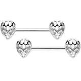 14G 9/16 Clear CZ Openwork Alien Barbell Nipple Ring Set