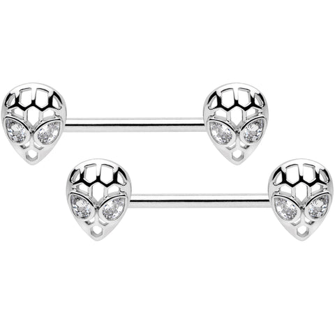 14G 9/16 Clear CZ Openwork Alien Barbell Nipple Ring Set
