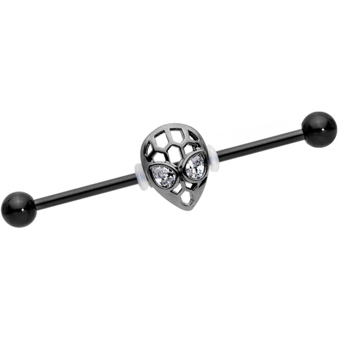 14G Clear CZ Gem Black Openwork Alien Industrial Barbell 38mm