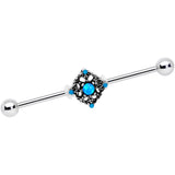 14G Blue Faux Opal Rhombus Industrial Barbell 38mm