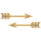 14G 9/16 Clear Gem Gold Tone Flying Arrow Barbell Nipple Ring Set