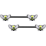 14G 9/16 Black Blissful Bumblebee Barbell Nipple Ring Set