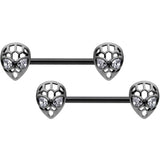 14G 9/16 Clear CZ Black Openwork Alien Barbell Nipple Ring Set