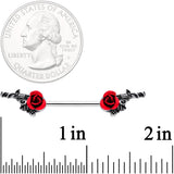 14G 9/16 Red Rose Flower and Gun Barbell Nipple Ring Set