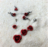 14G 9/16 Red Rose Flower and Gun Barbell Nipple Ring Set