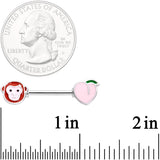 14G 9/16 Peach and Monkey Barbell Nipple Ring Set