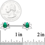 14G 9/16 Green Faux Opal Lotus Flower Barbell Nipple Ring Set