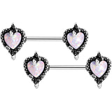 14G 9/16 White Faux Opal Loving Snakes Barbell Nipple Ring Set