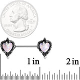 14G 9/16 White Faux Opal Loving Snakes Barbell Nipple Ring Set