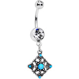Blue Synthetic Opal Scrolling Rhombus Dangle Belly Ring