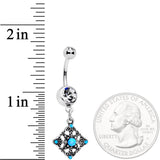 Blue Synthetic Opal Scrolling Rhombus Dangle Belly Ring