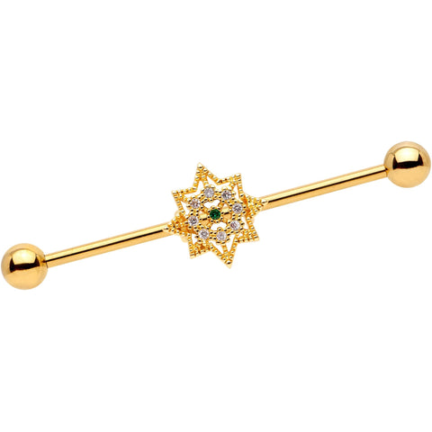 14G Clear CZ Gold Tone Elegant Industrial Barbell 38mm